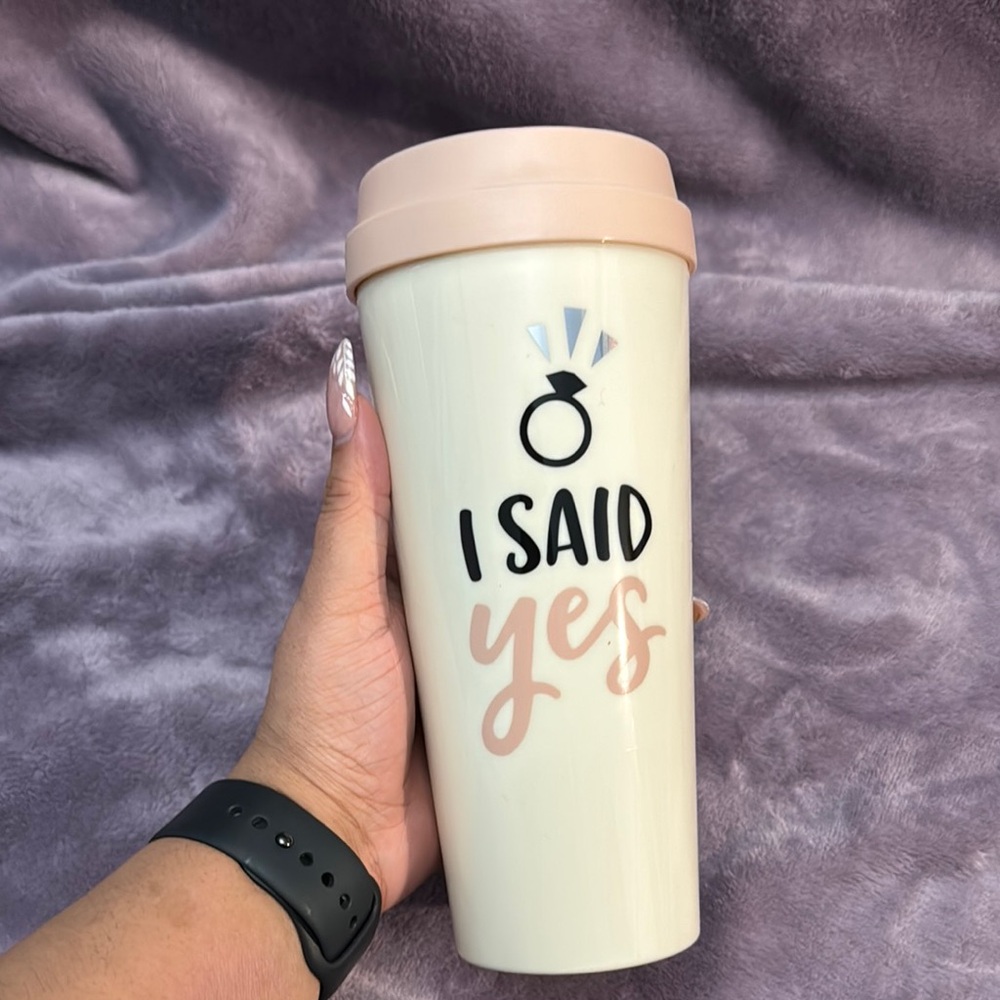 I Said Yes Travel Mug - Cream and Pink